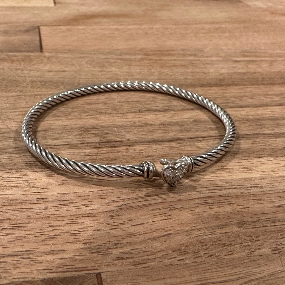 David Yurman silver heart cable bracelet with diamonds